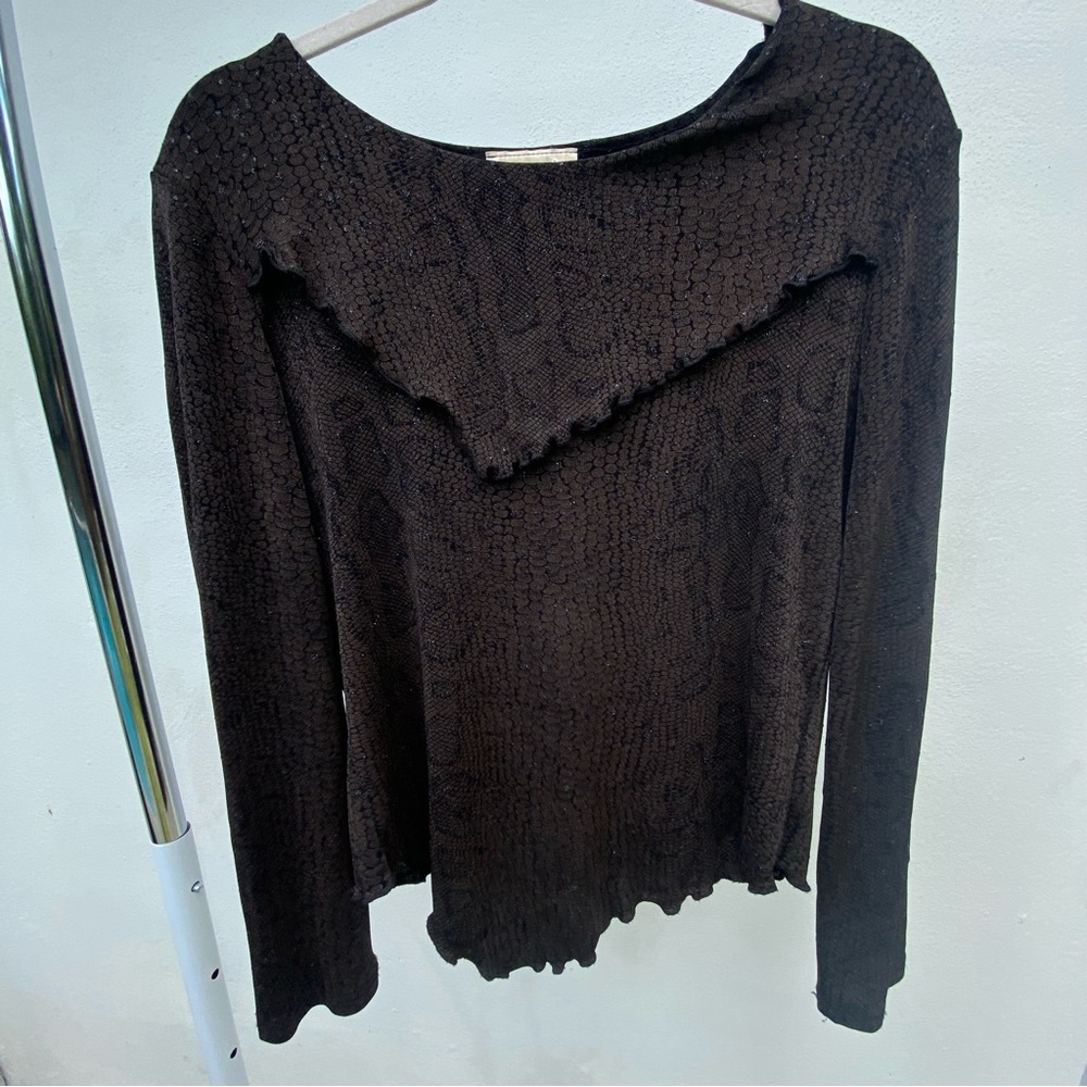 Y2K Brown & Black Croc Print Asymmetrical Blouse Size Large